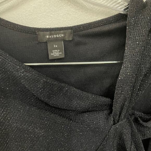 Halogen one sleeve black sparkle top NWT Sz 1X women's blouse - Picture 5 of 10